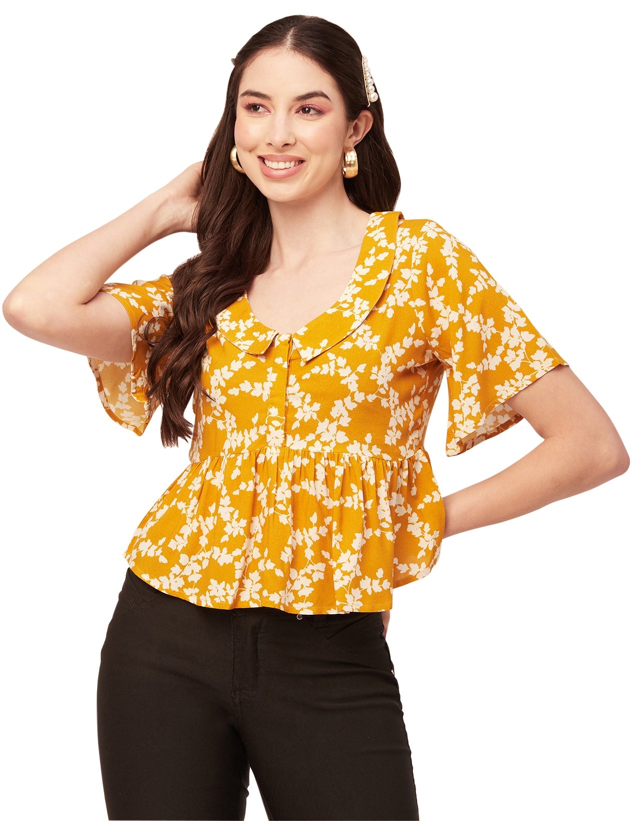 Printed Peplum Flutter Top