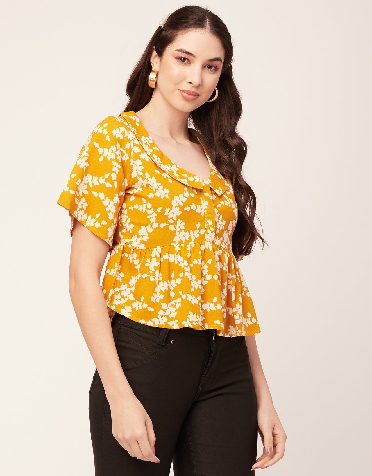 Printed Peplum Flutter Top