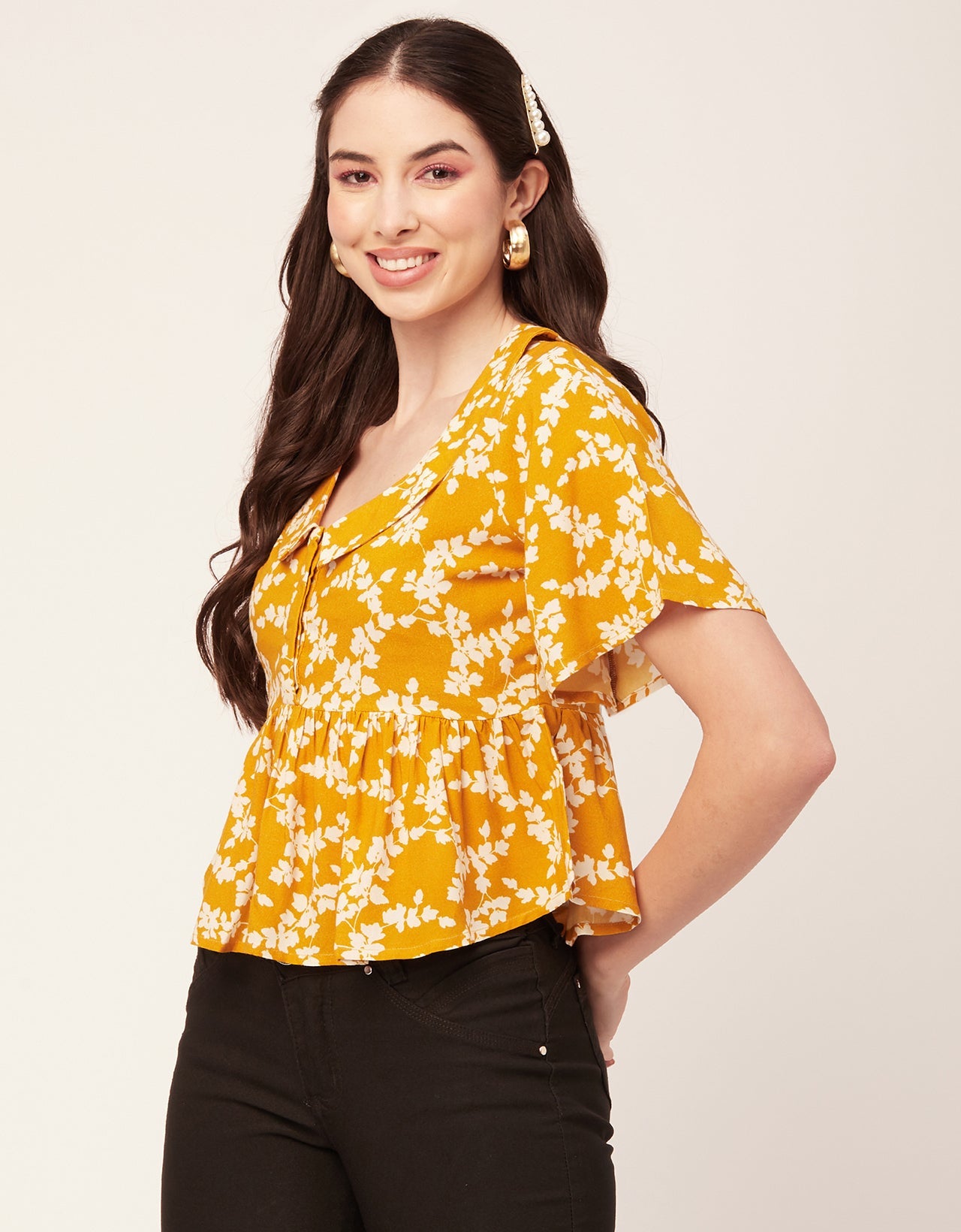 Printed Peplum Flutter Top