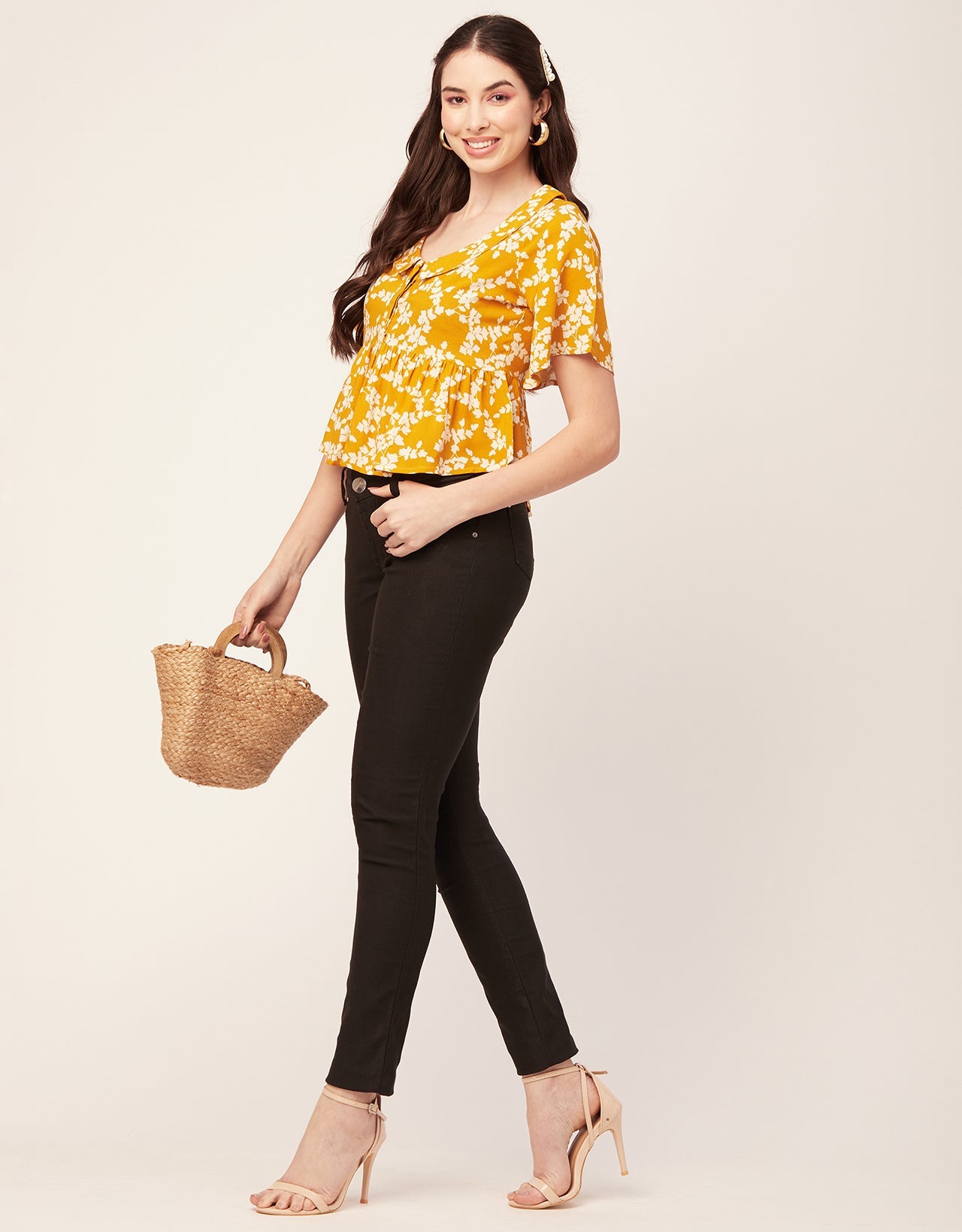 Printed Peplum Flutter Top