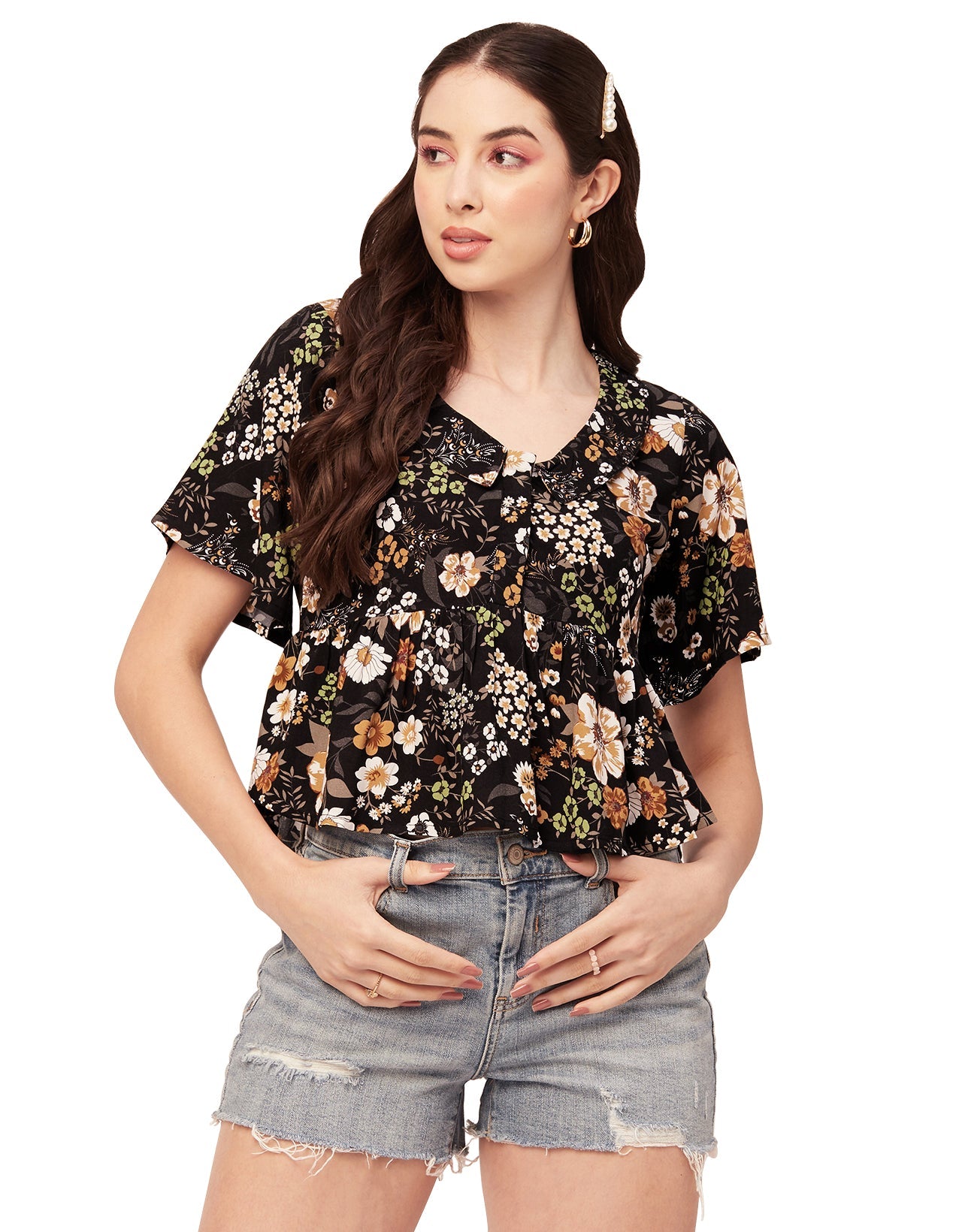 Printed Peplum Flutter Top