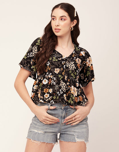 Printed Peplum Flutter Top
