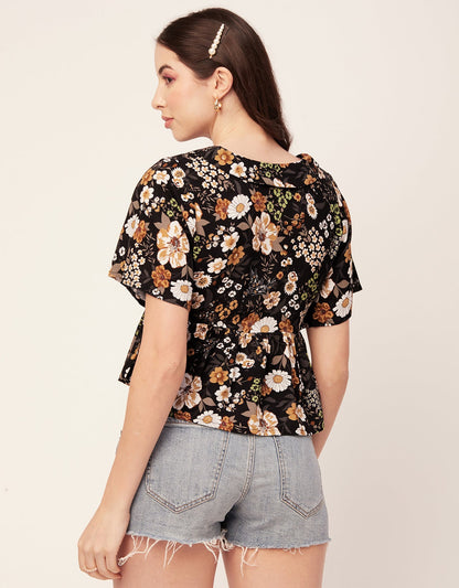 Printed Peplum Flutter Top