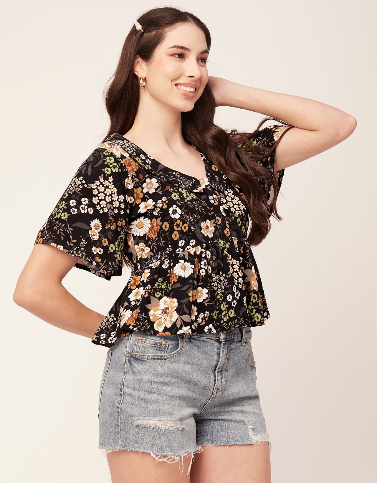 Printed Peplum Flutter Top