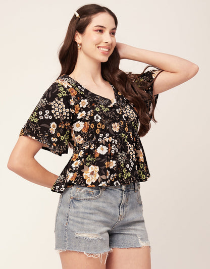Printed Peplum Flutter Top