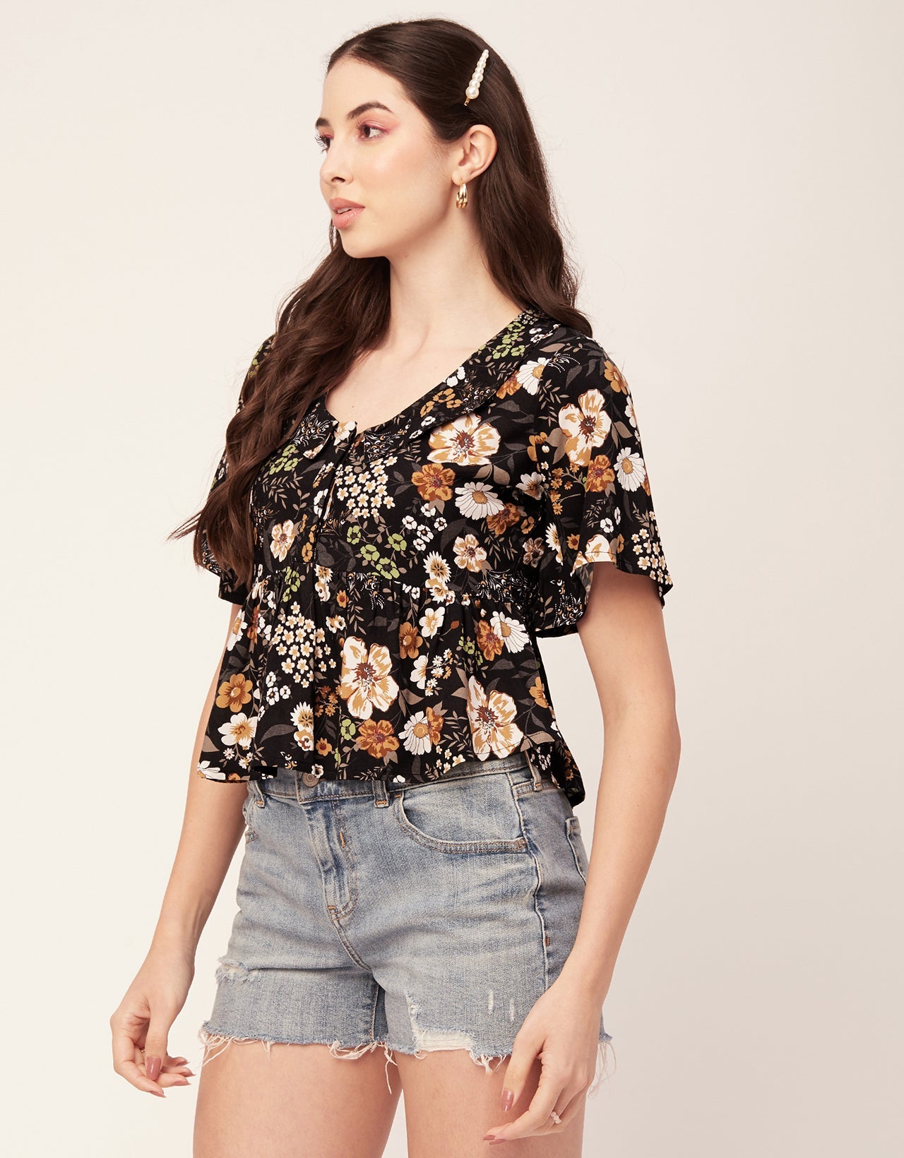 Printed Peplum Flutter Top