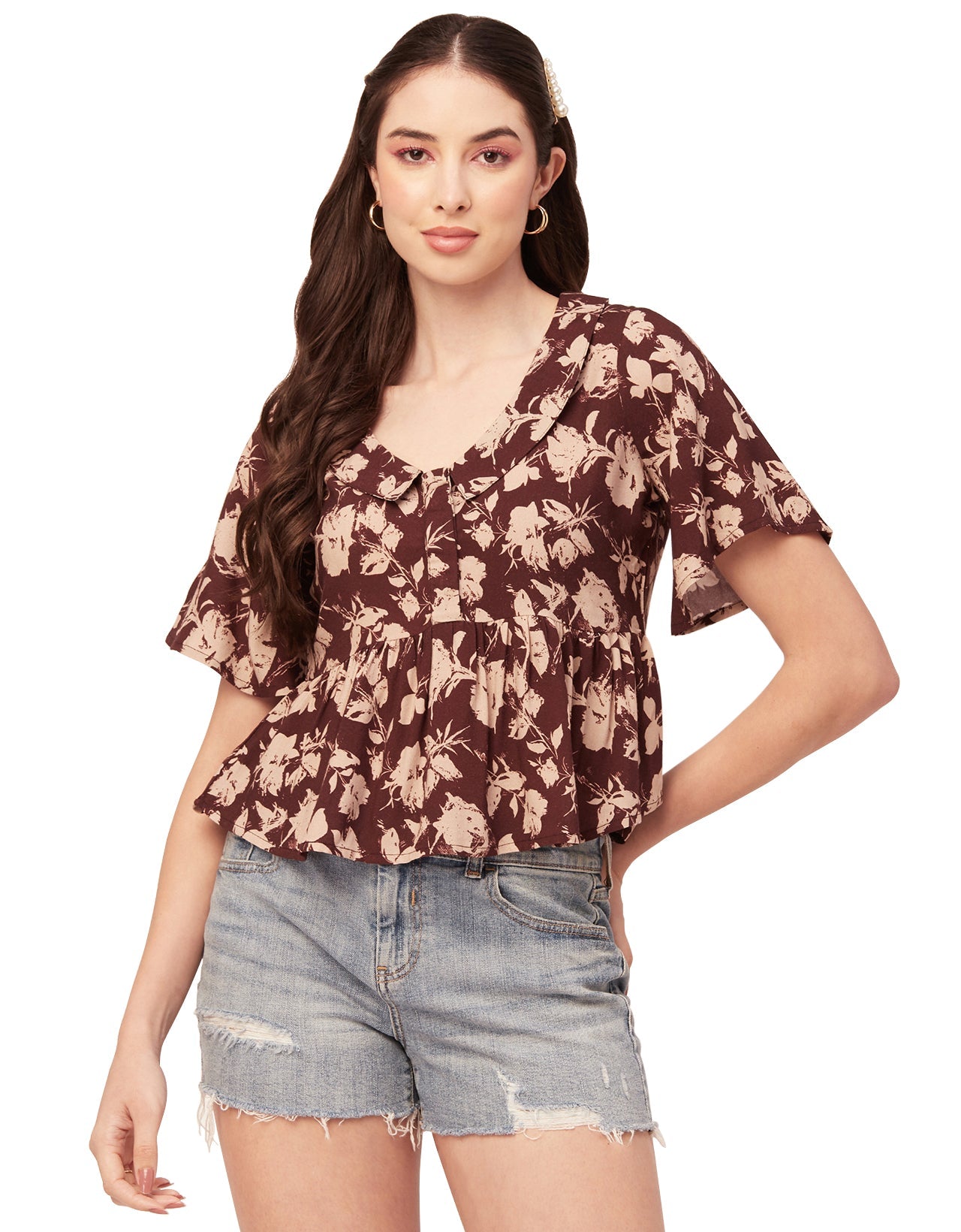 Printed Peplum Flutter Top