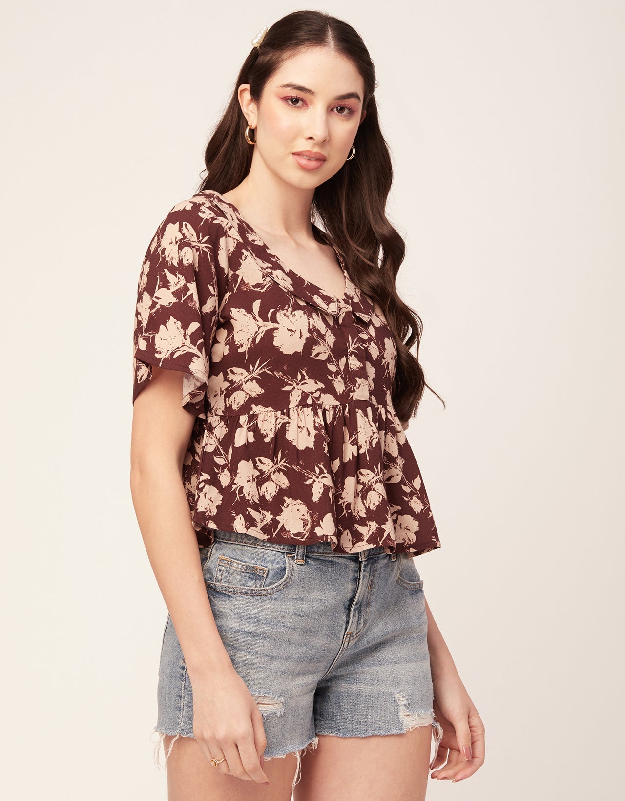 Printed Peplum Flutter Top