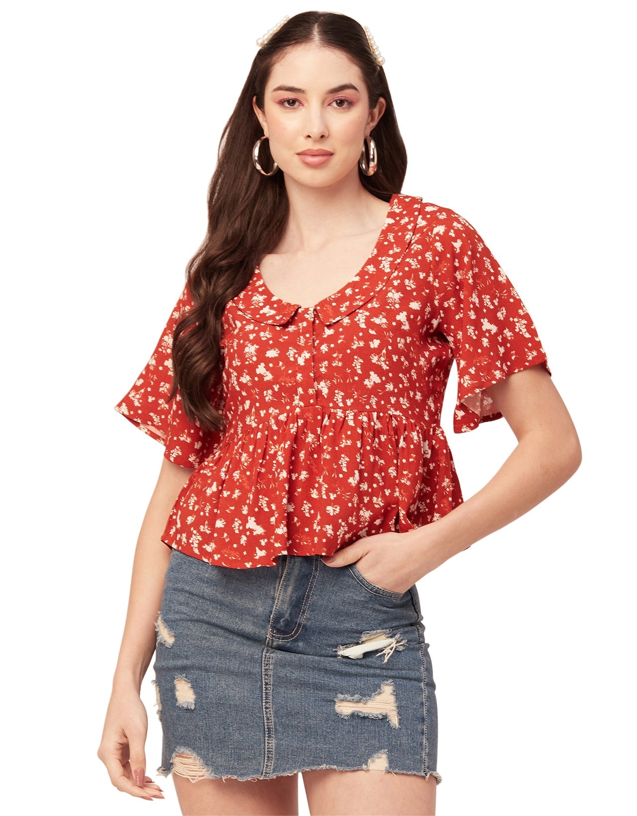 Printed Peplum Flutter Top