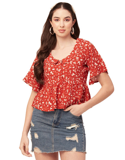 Printed Peplum Flutter Top