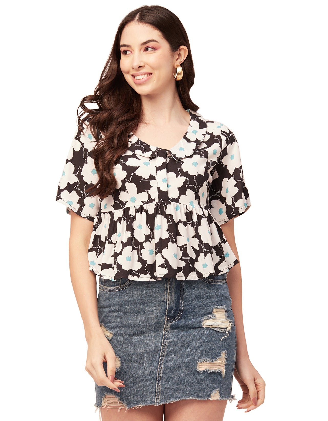 Printed Peplum Flutter Top
