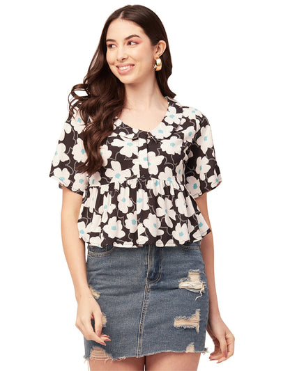 Printed Peplum Flutter Top