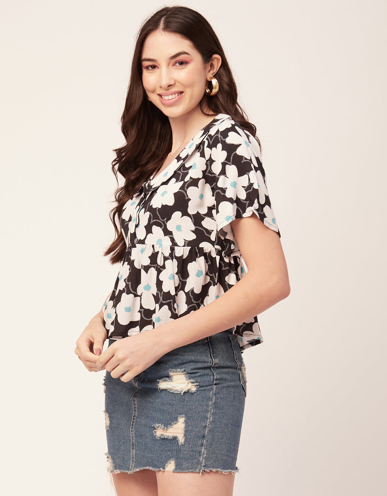 Printed Peplum Flutter Top