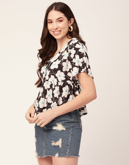 Printed Peplum Flutter Top