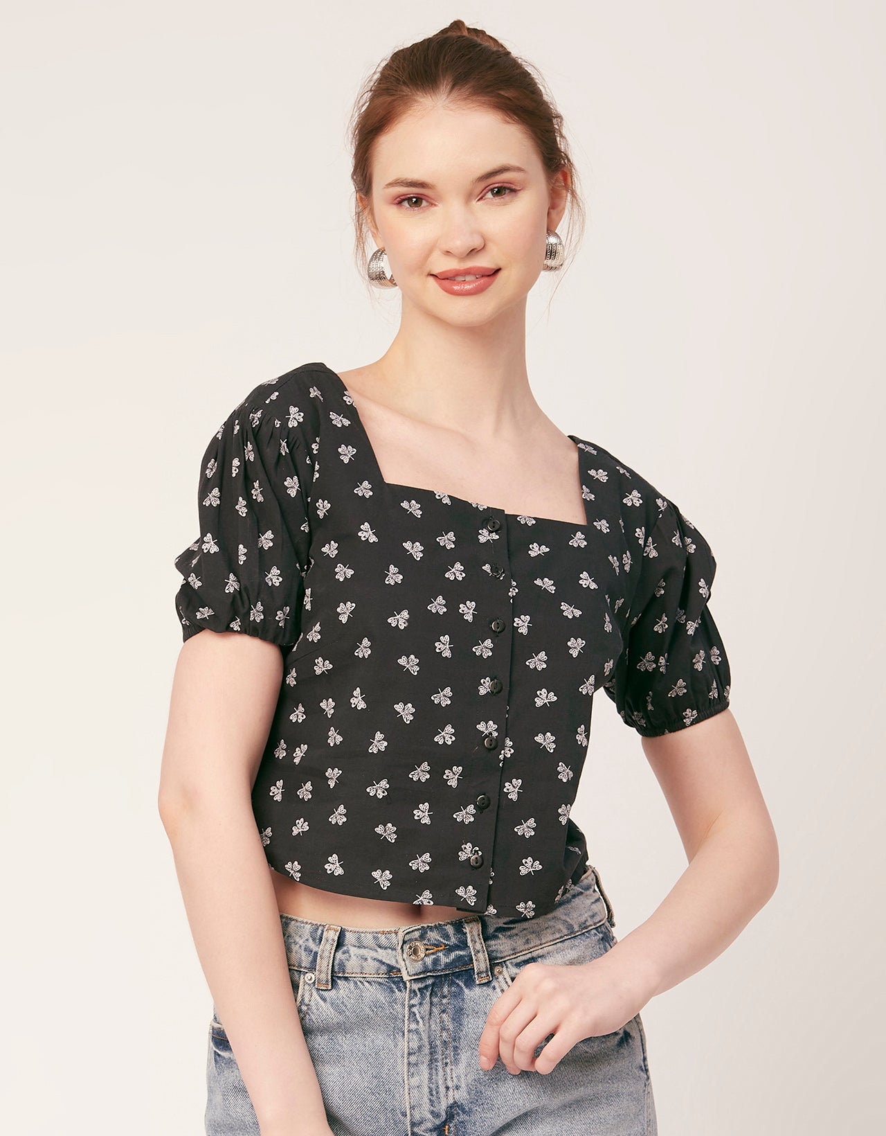 Square Neck Puff Sleeve Top