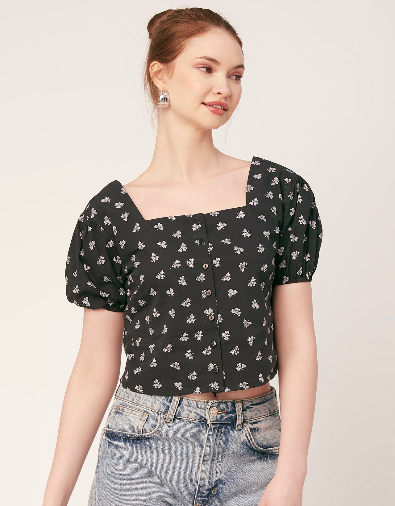 Square Neck Puff Sleeve Top