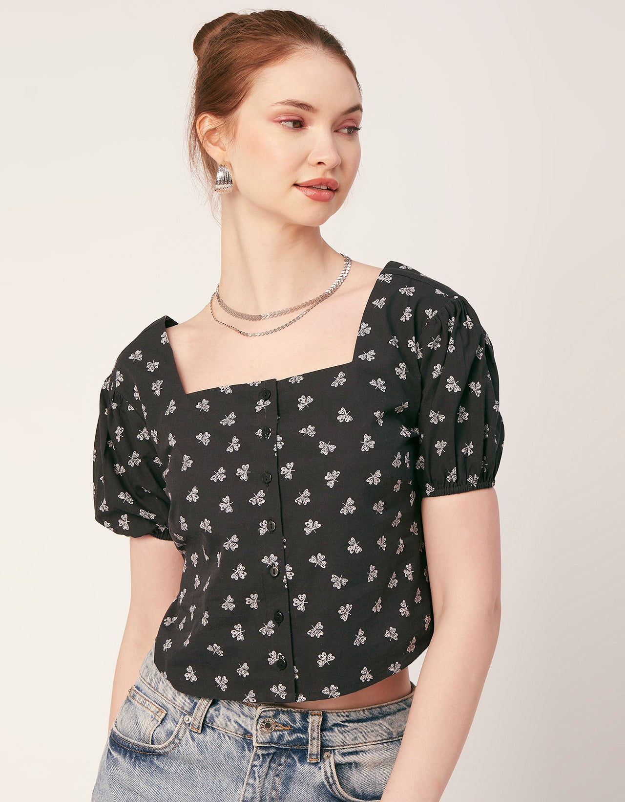 Square Neck Puff Sleeve Top