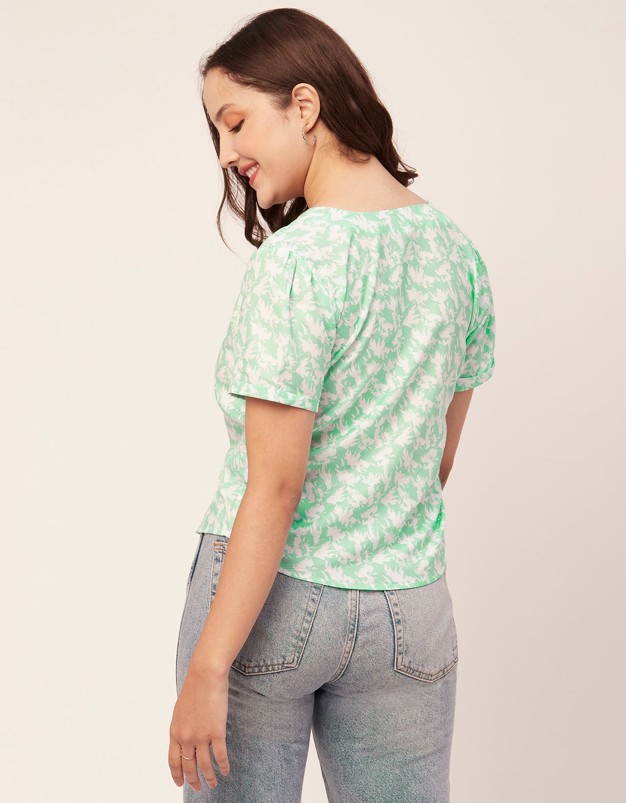 V-Neck Button Crop Top