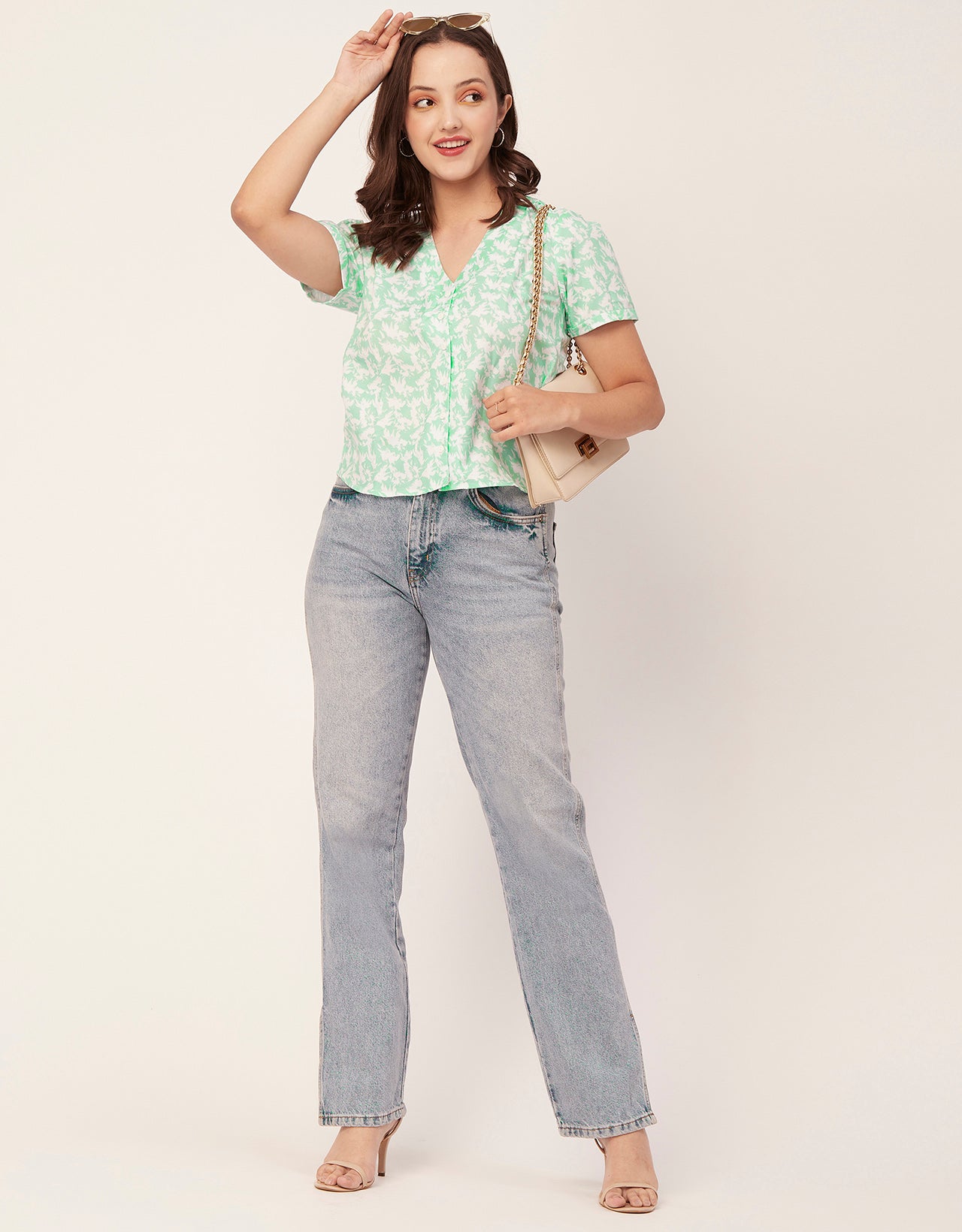 V-Neck Button Crop Top