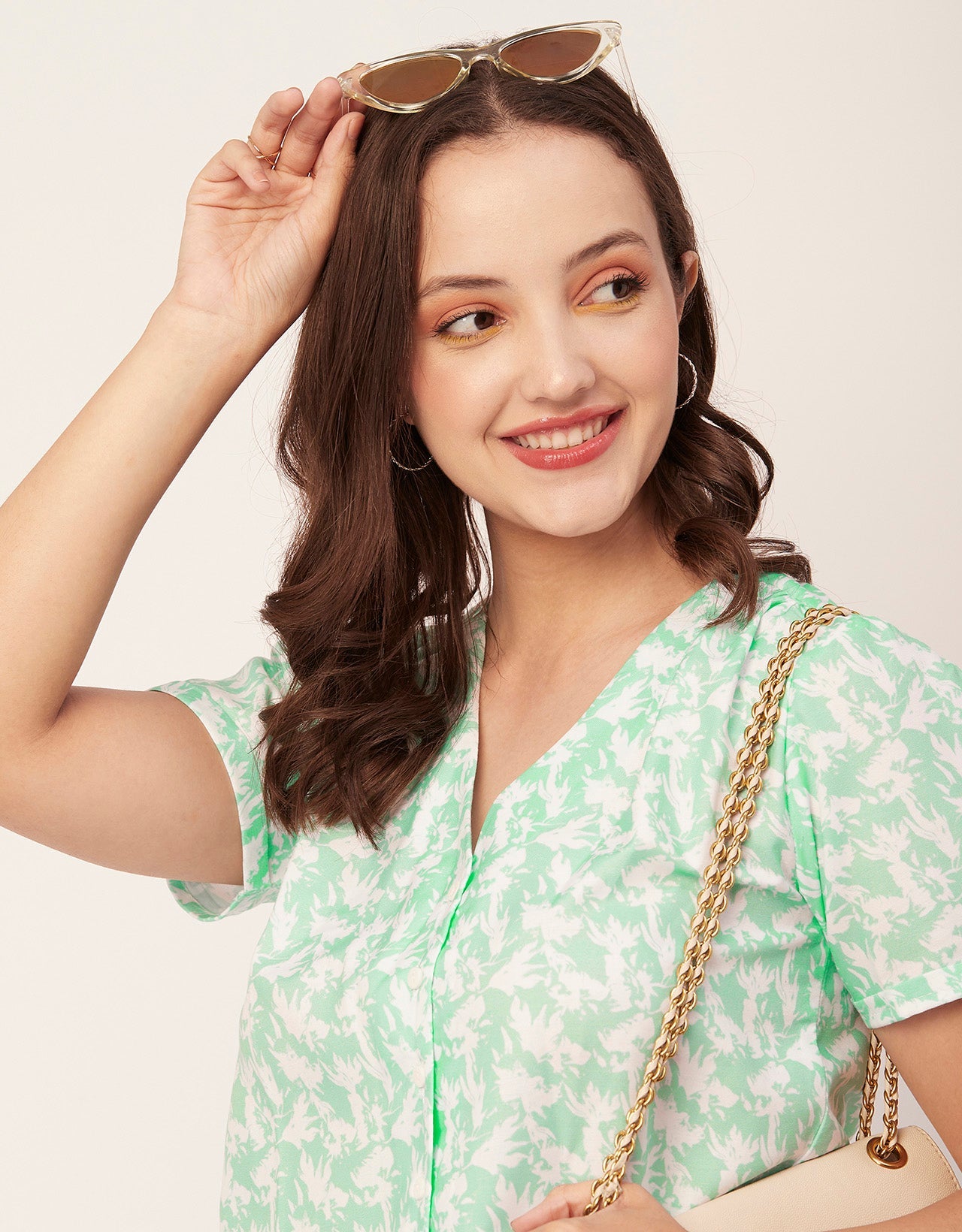 V-Neck Button Crop Top