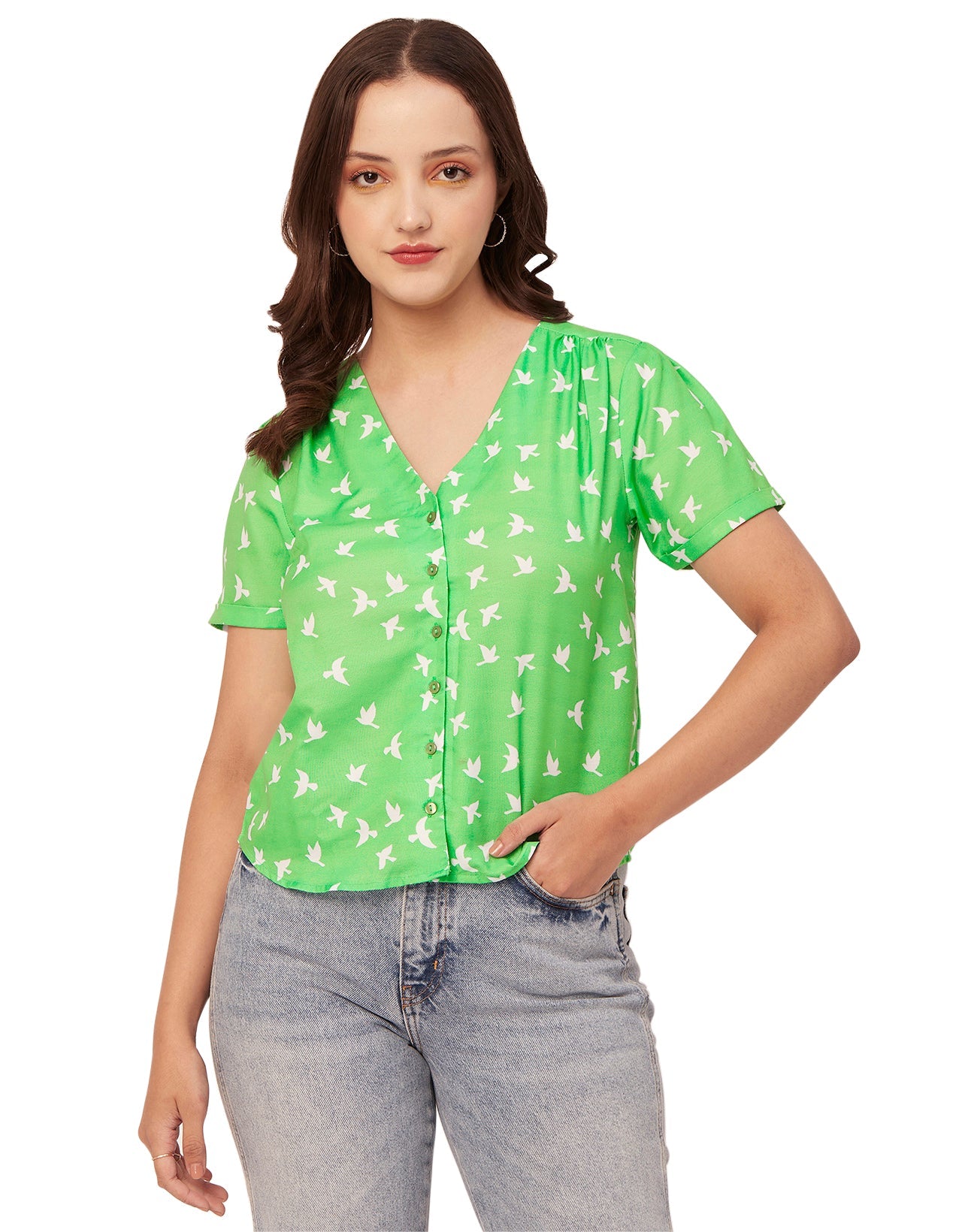 V-Neck Button Crop Top
