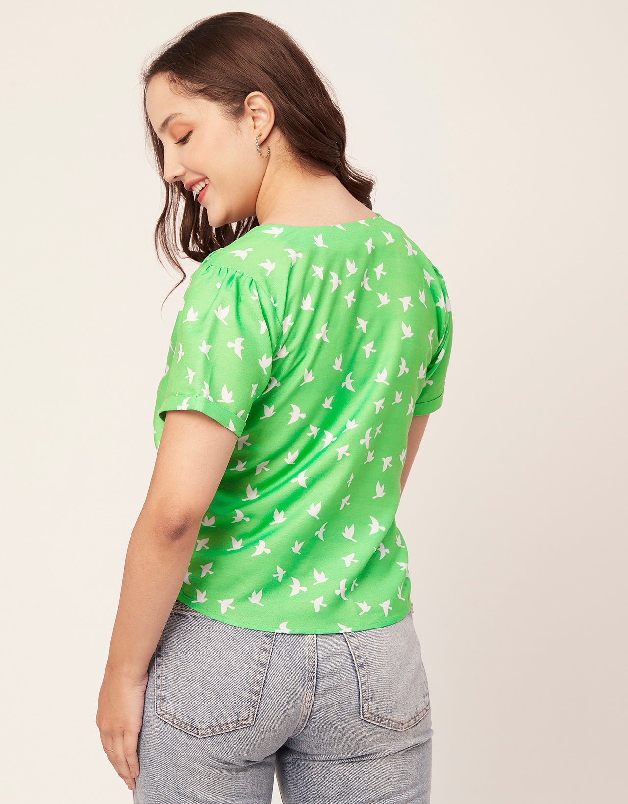 V-Neck Button Crop Top