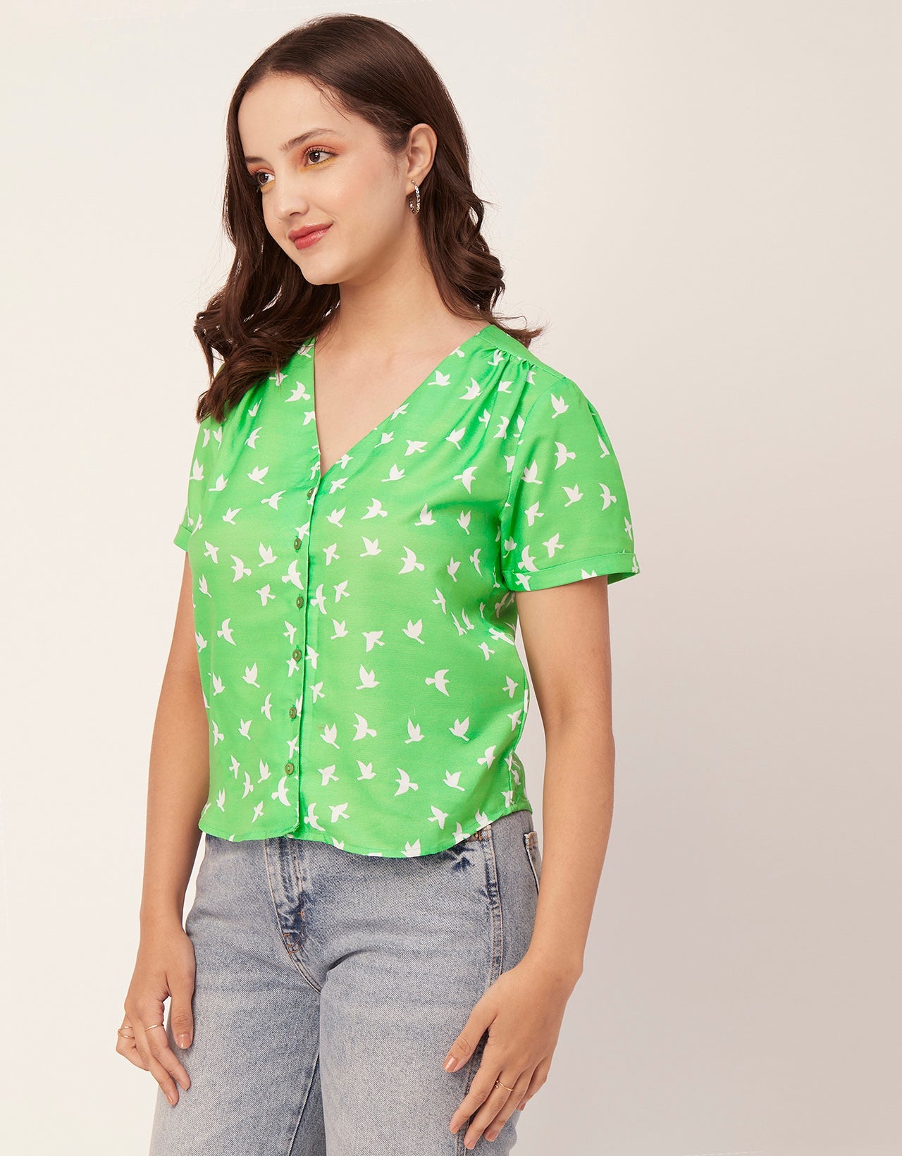 V-Neck Button Crop Top