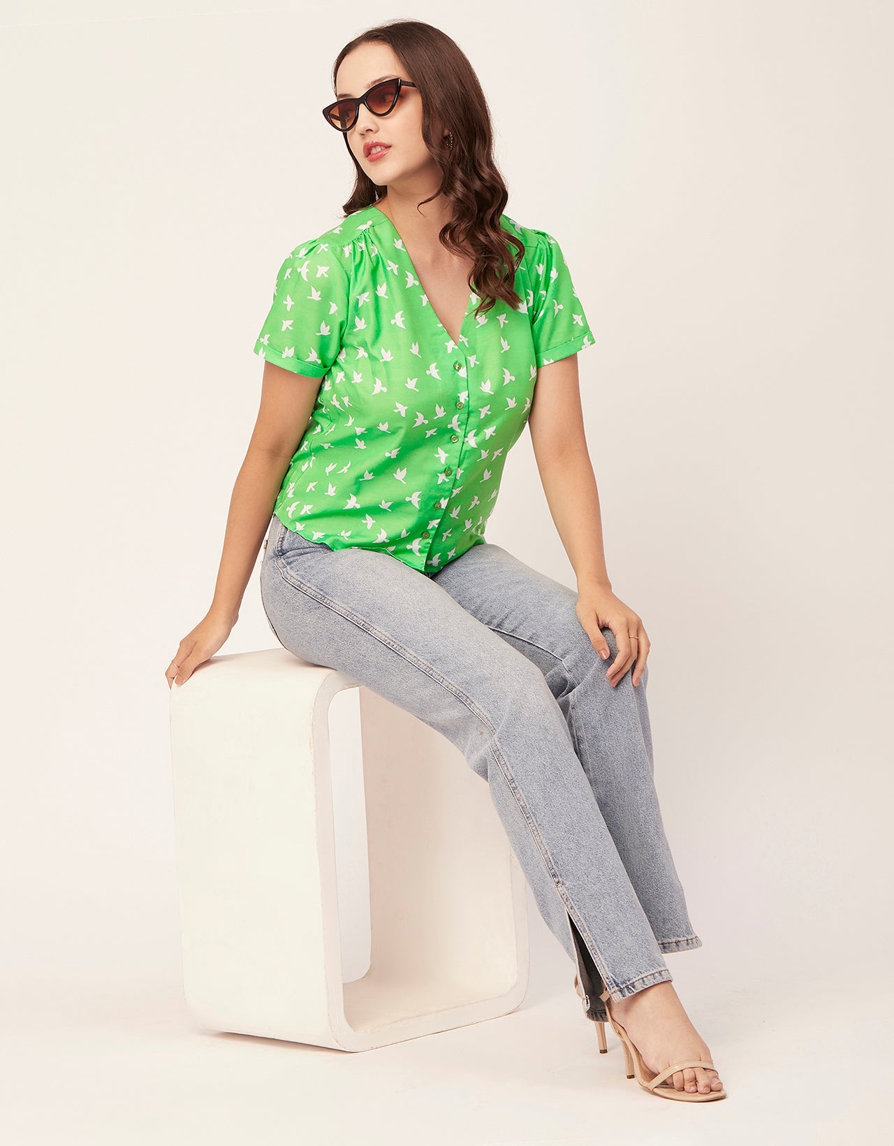 V-Neck Button Crop Top