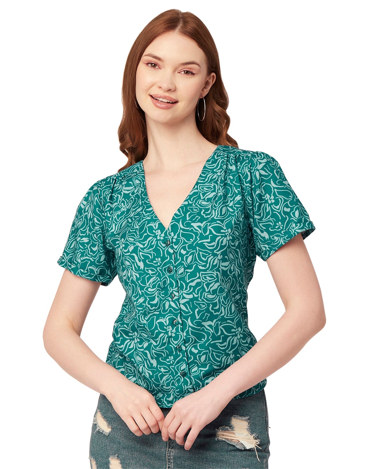 V-Neck Button Crop Top