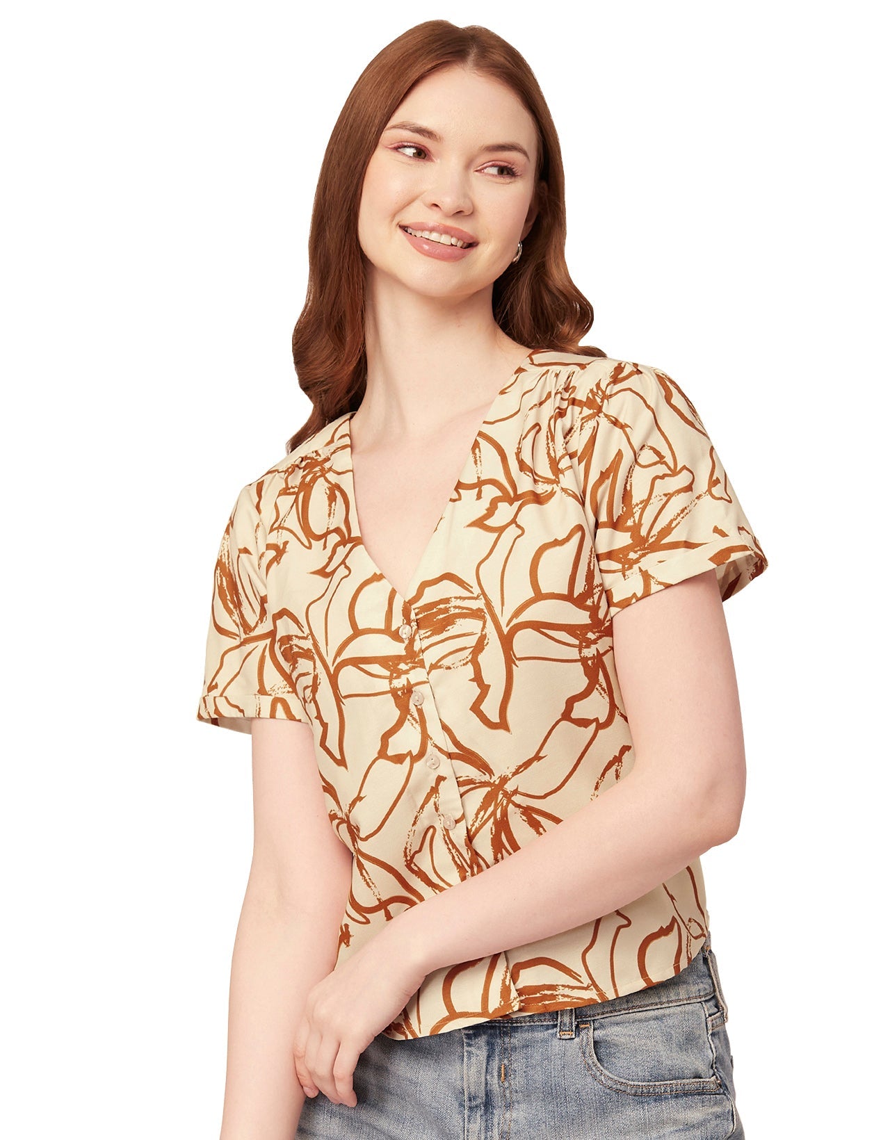 V-Neck Button Crop Top