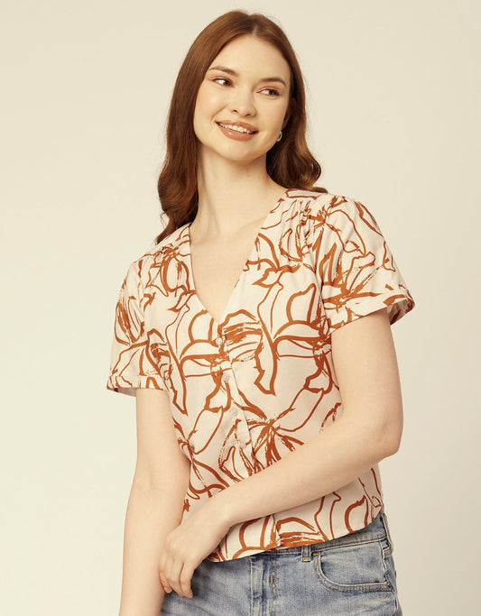 V-Neck Button Crop Top