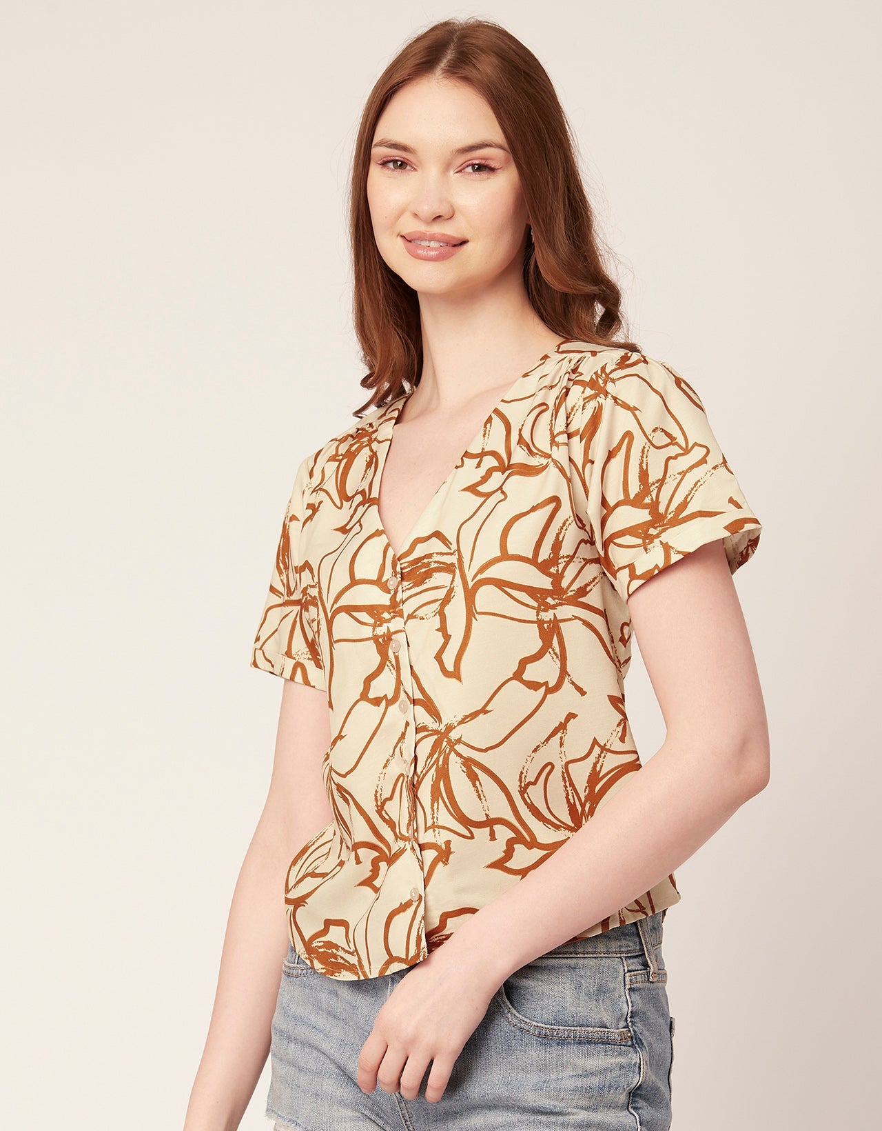 V-Neck Button Crop Top