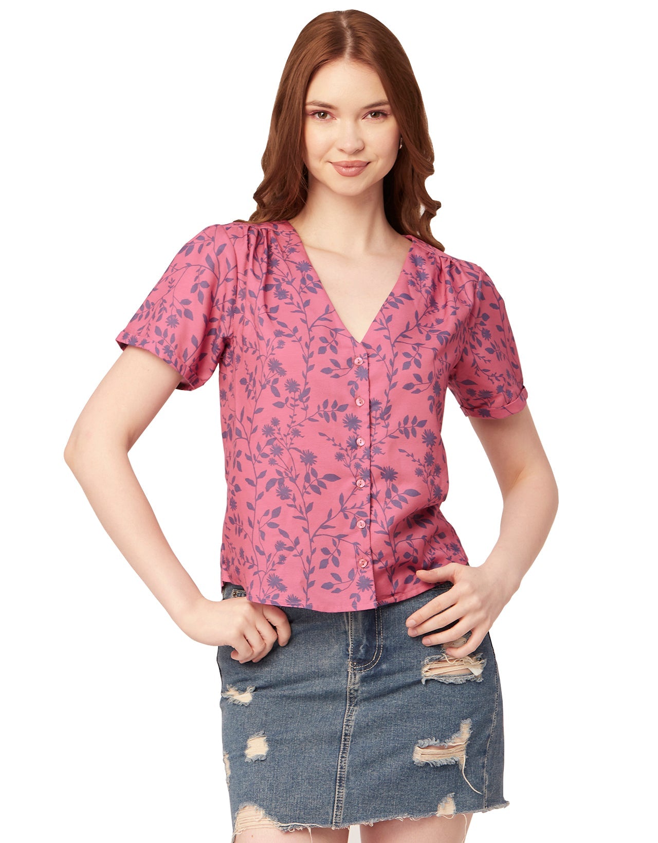 V-Neck Button Crop Top