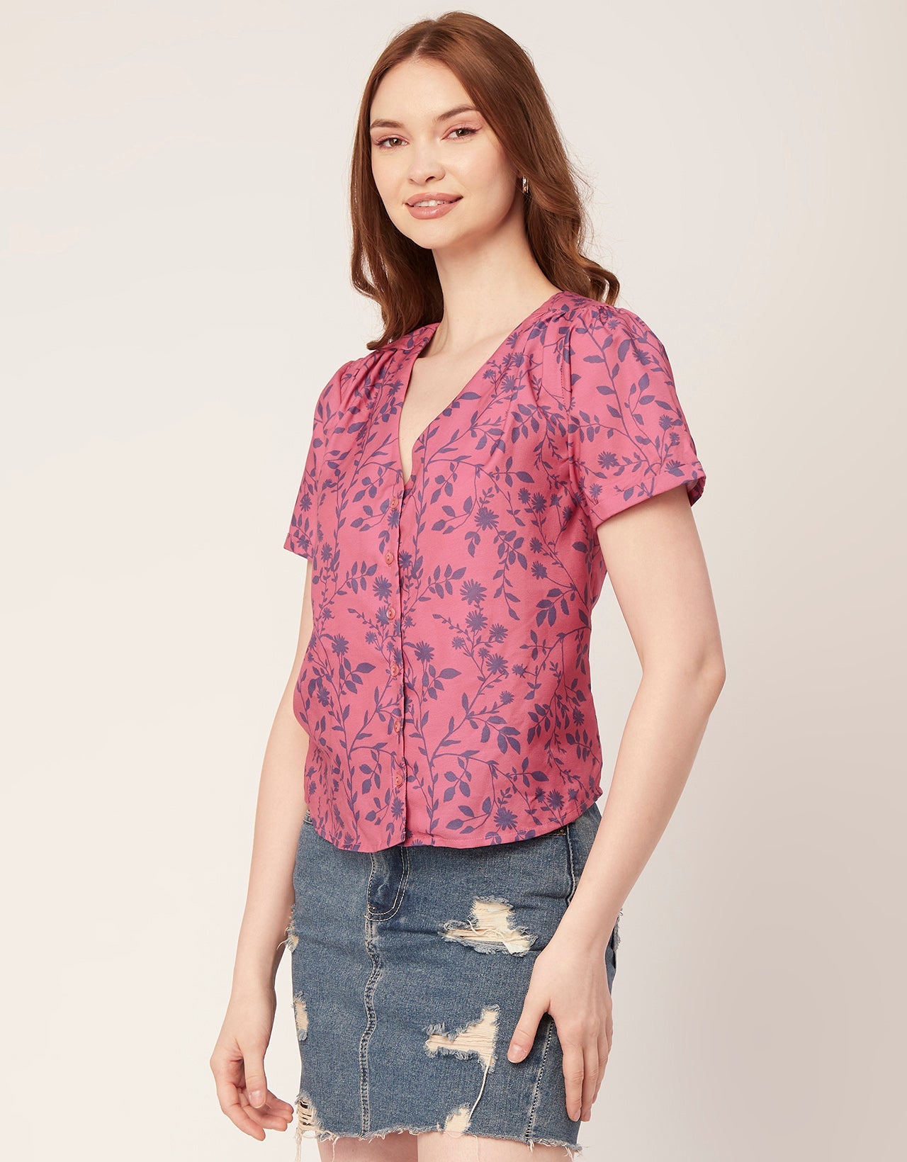 V-Neck Button Crop Top