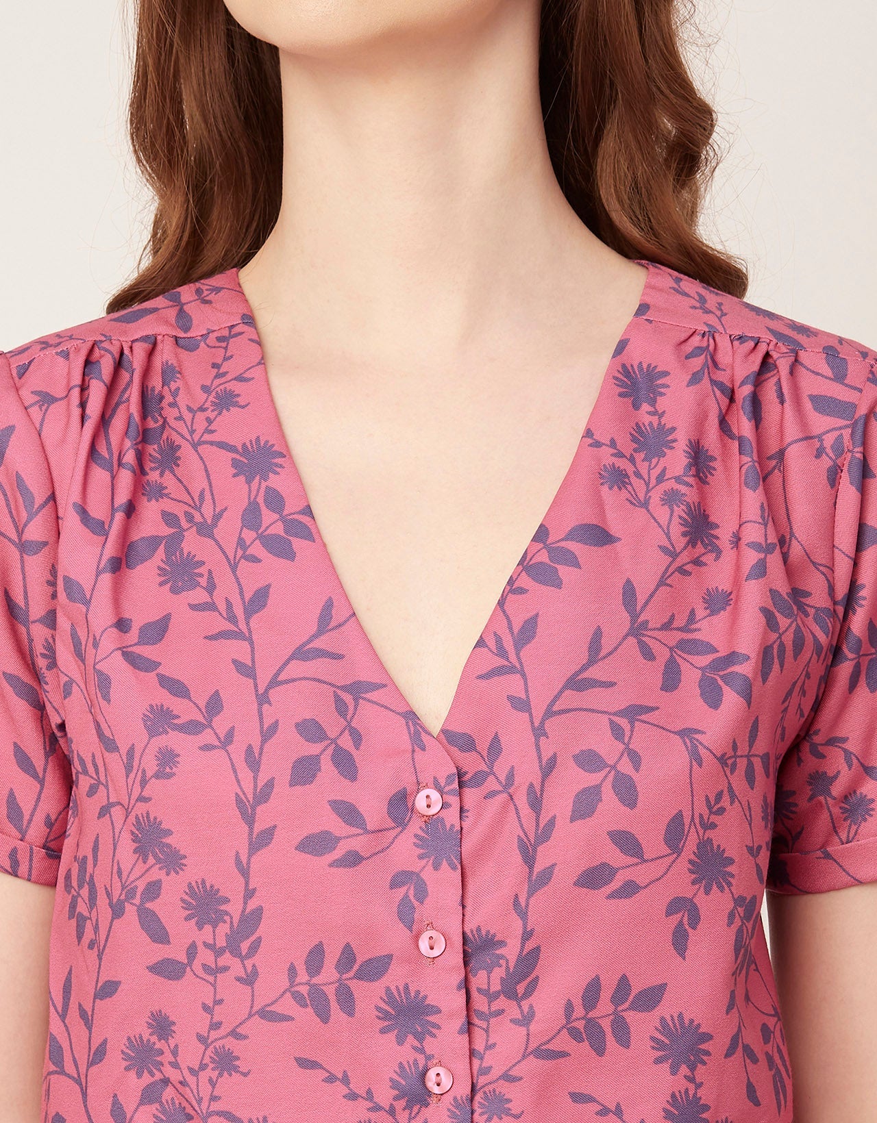V-Neck Button Crop Top