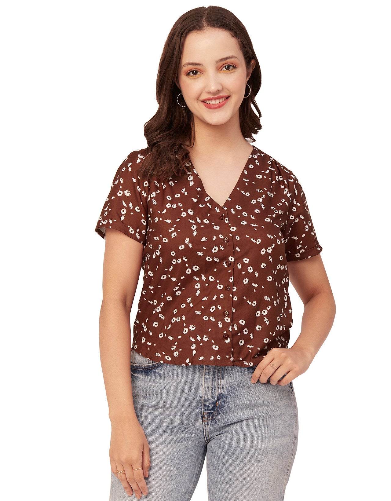 V-Neck Button Crop Top