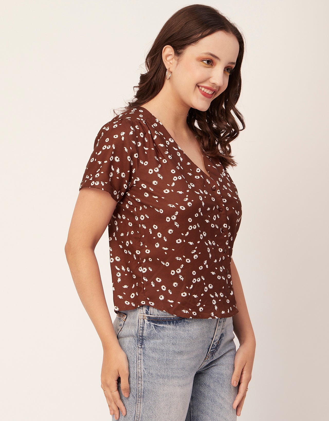 V-Neck Button Crop Top