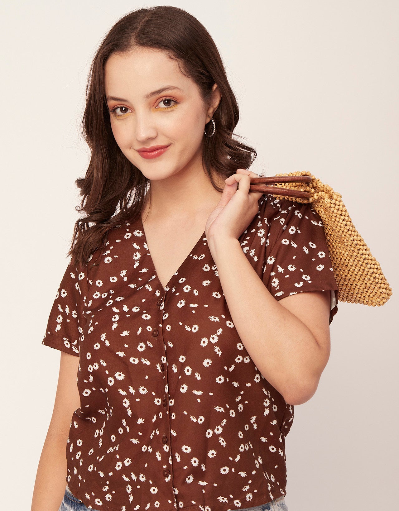 V-Neck Button Crop Top