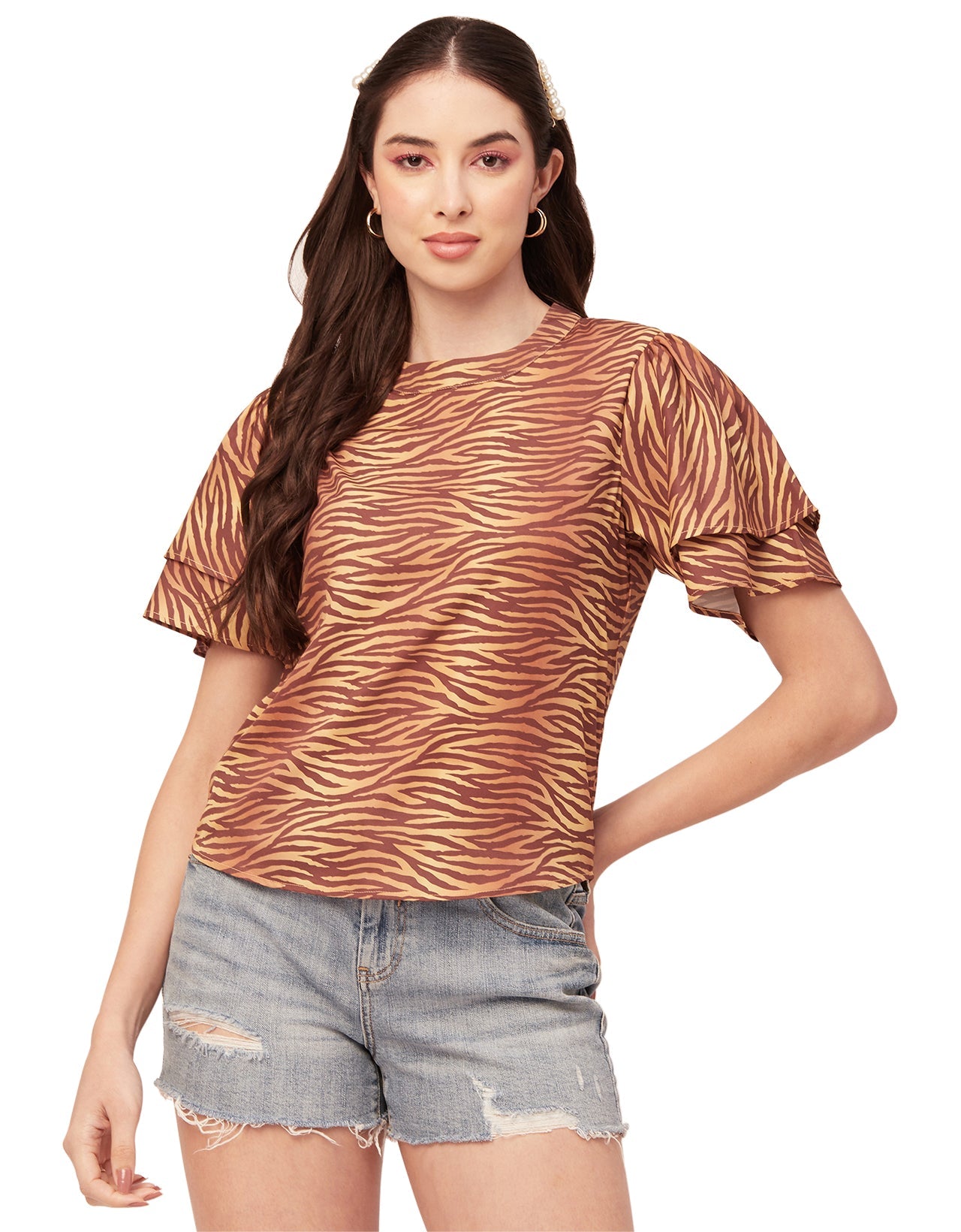 Printed Flutter Sleeve Top