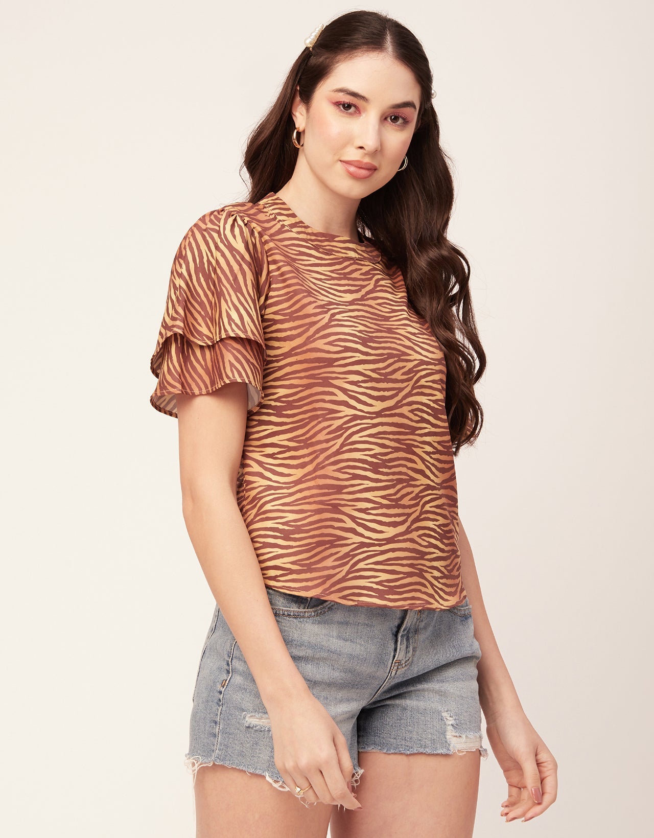 Printed Flutter Sleeve Top