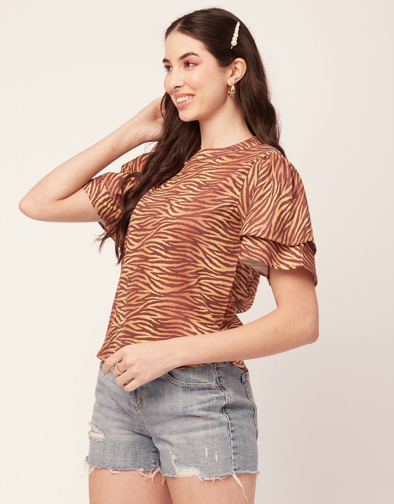 Printed Flutter Sleeve Top