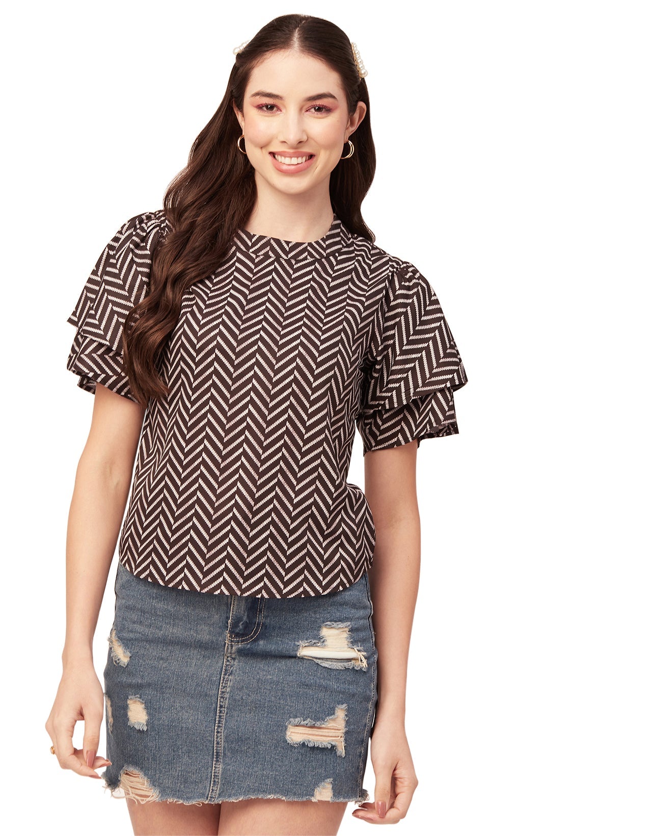 Printed Flutter Sleeve Top
