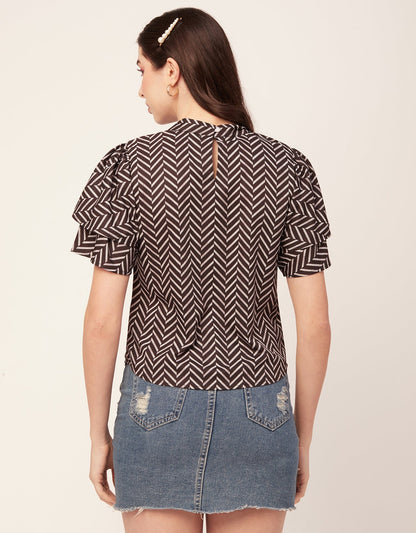 Printed Flutter Sleeve Top