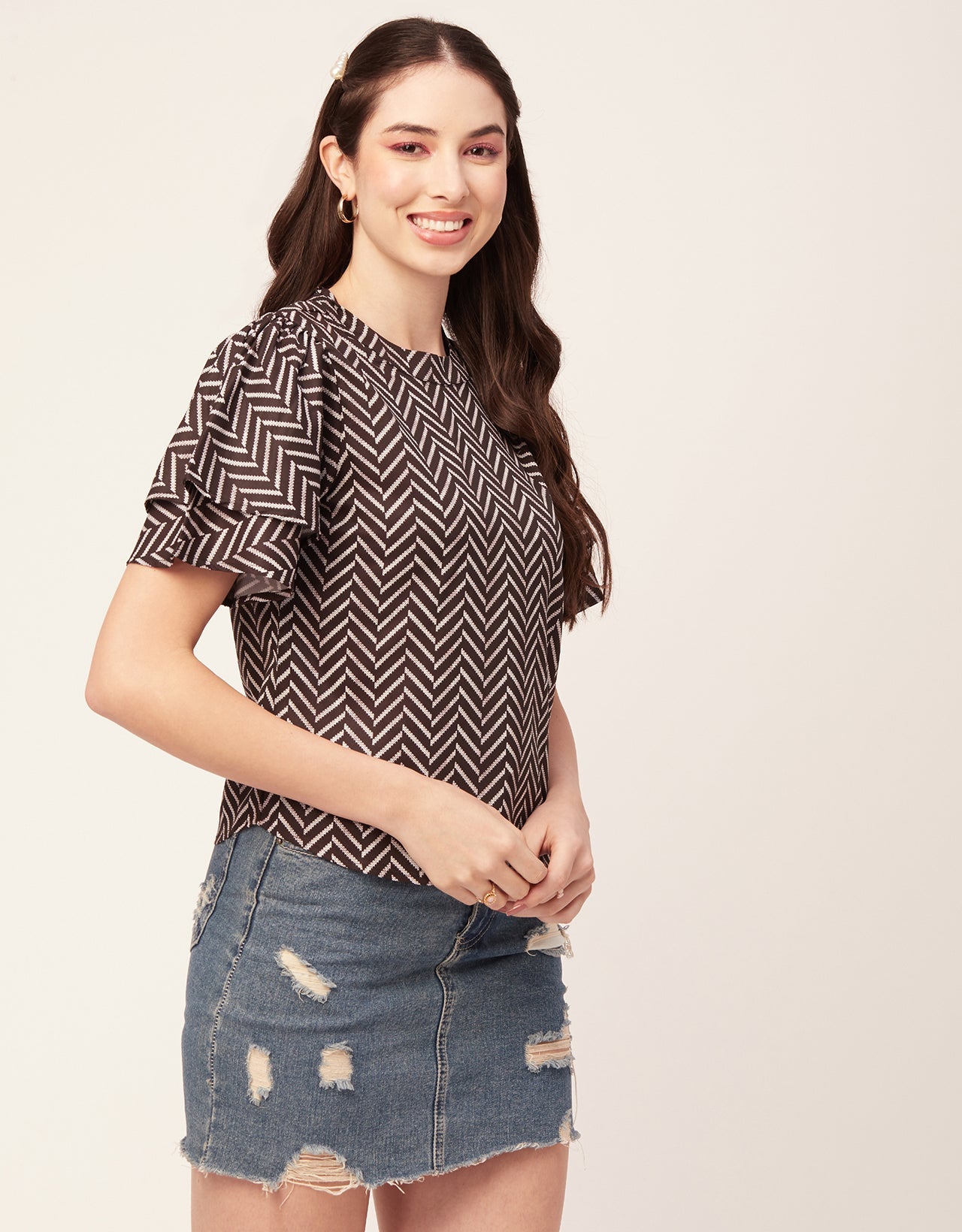 Printed Flutter Sleeve Top