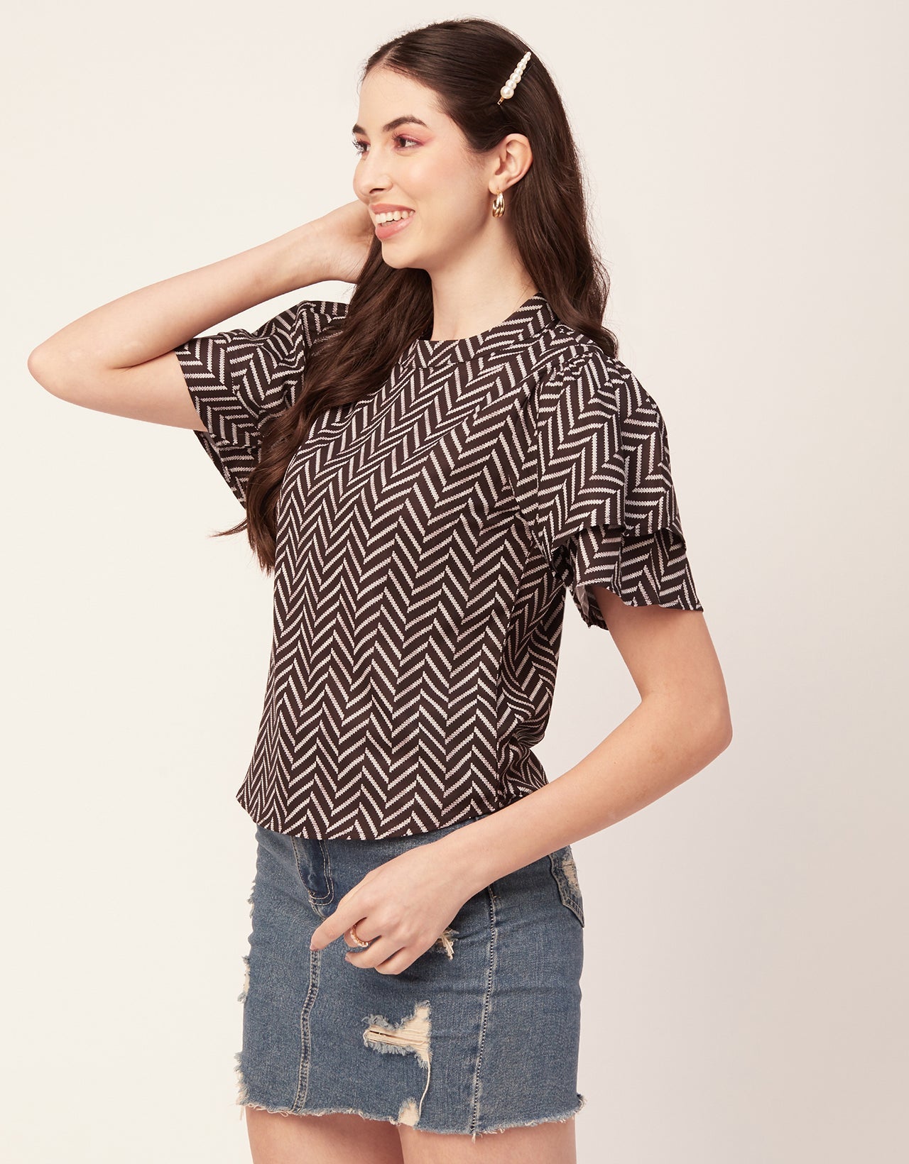 Printed Flutter Sleeve Top