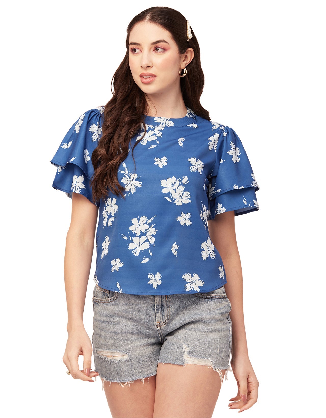 Printed Flutter Sleeve Top