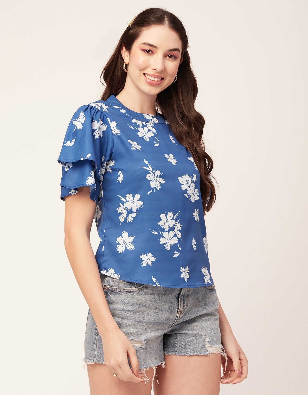Printed Flutter Sleeve Top