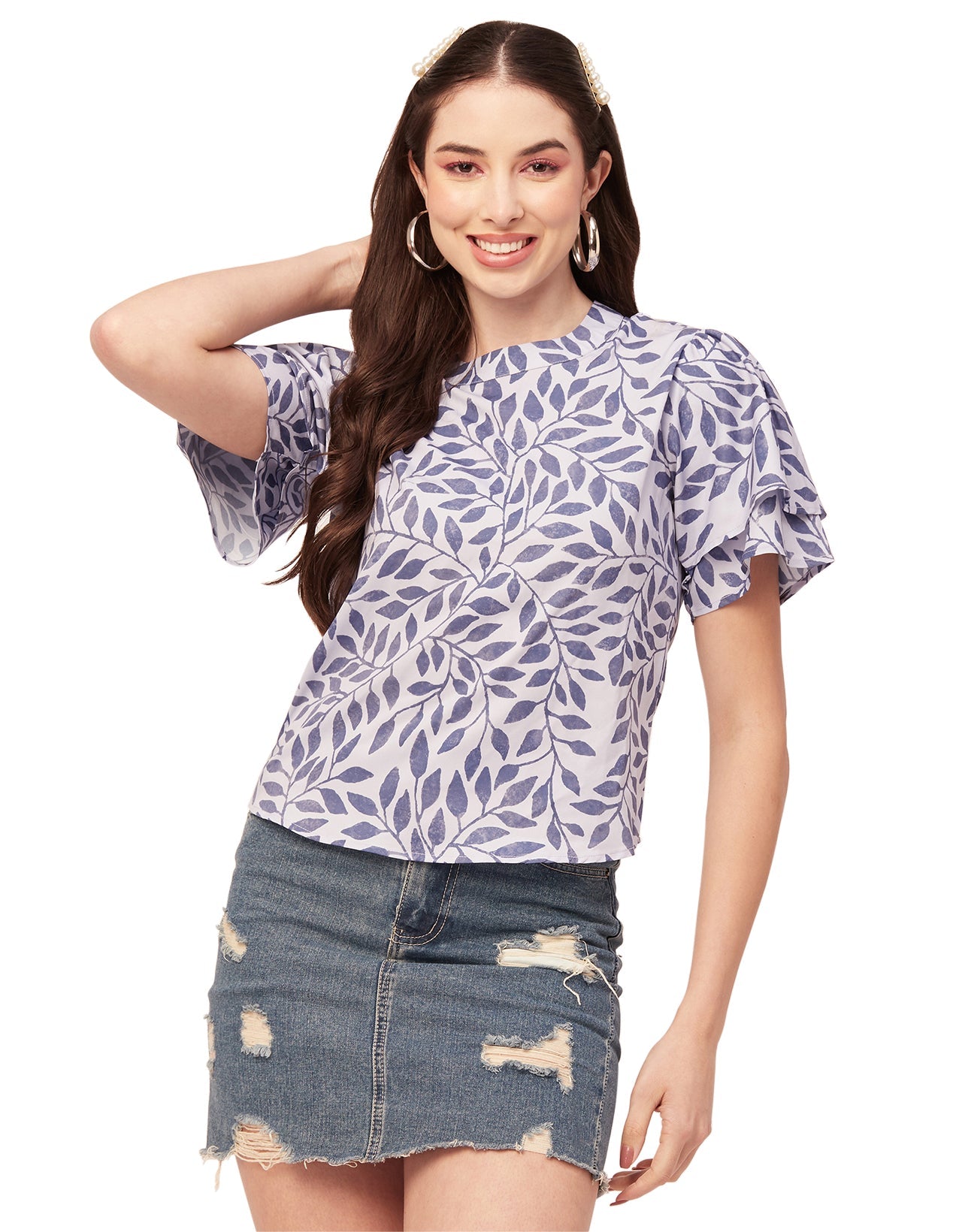 Printed Flutter Sleeve Top