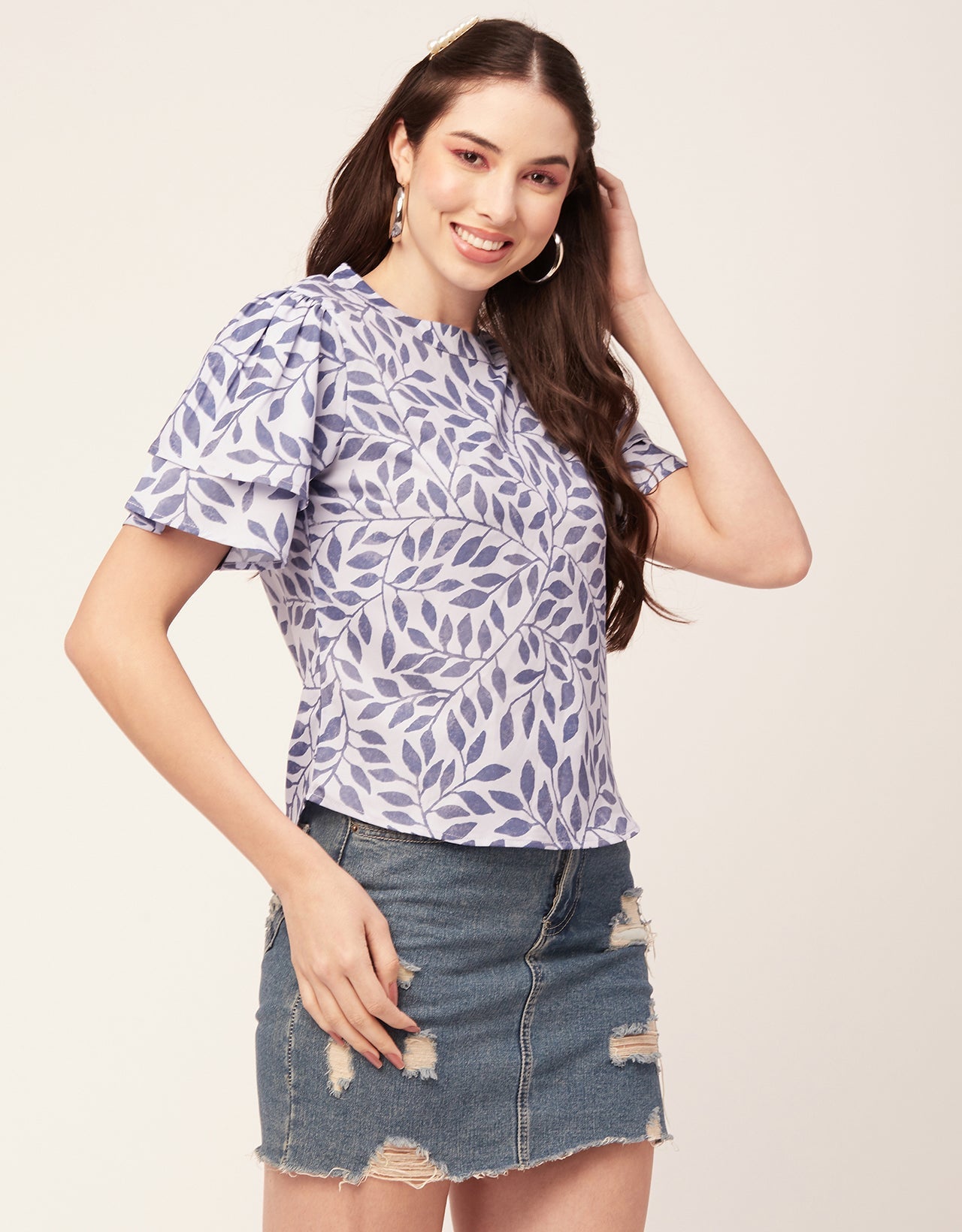 Printed Flutter Sleeve Top