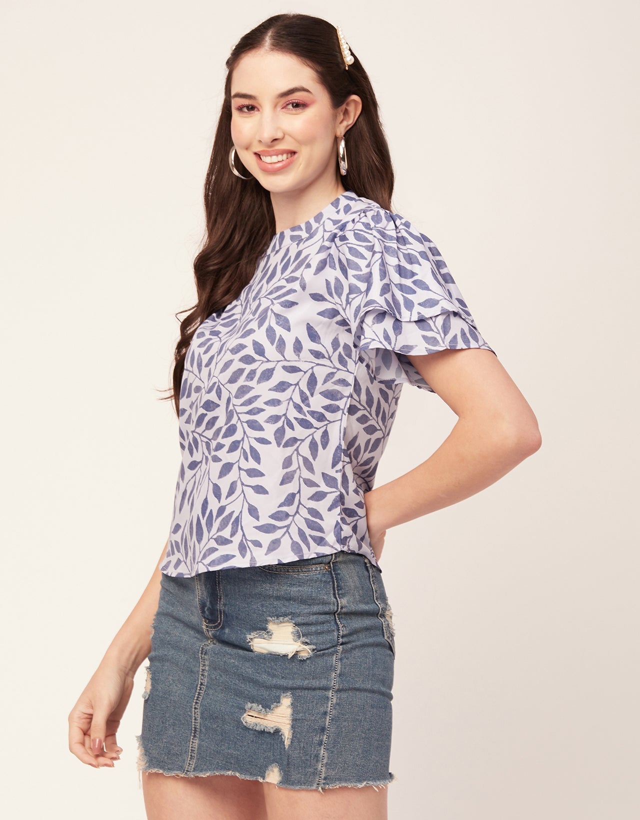 Printed Flutter Sleeve Top